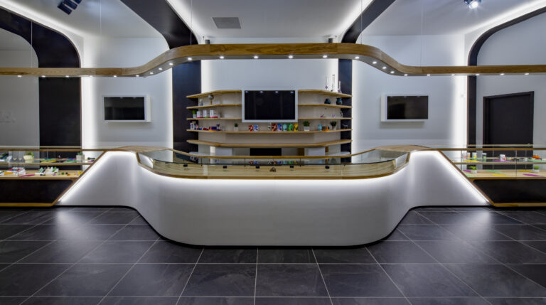 Direct shot of the main sales counter.