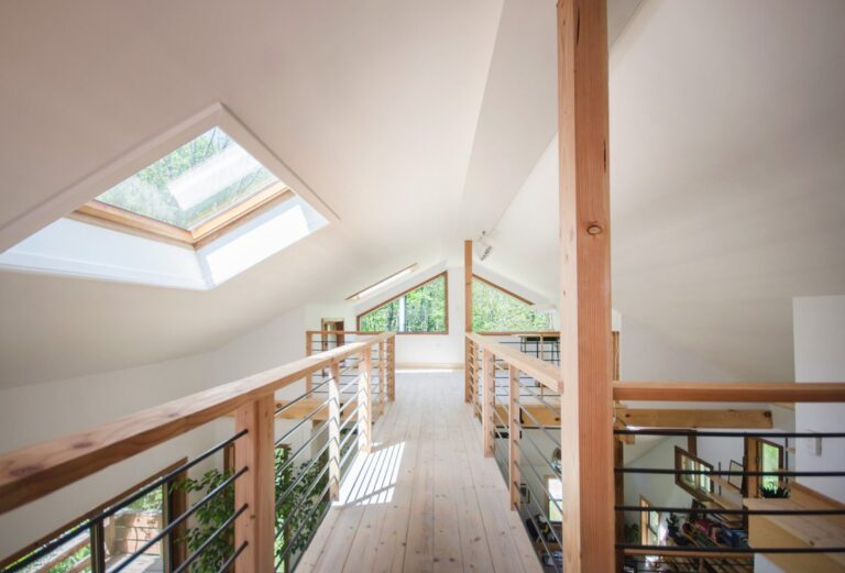 Interior shot of upper walkway and skylights